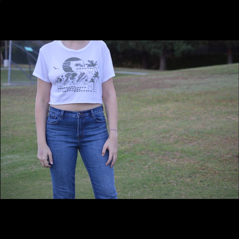 White Californian mountain themed crop top